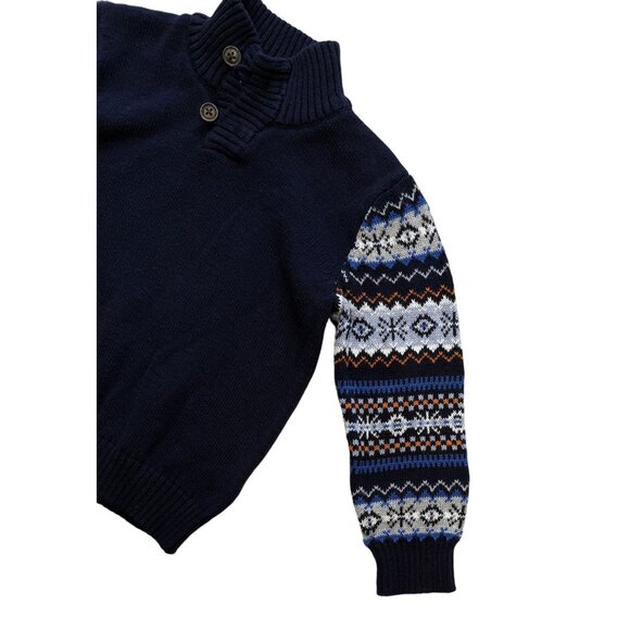 Gymboree Boys 3T Fair Isle Sweater Navy 3T CottonBlend Knit Pullover Button Neck - Picture 4 of 6